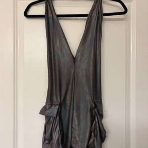 Metallic Silver Deep V Romper